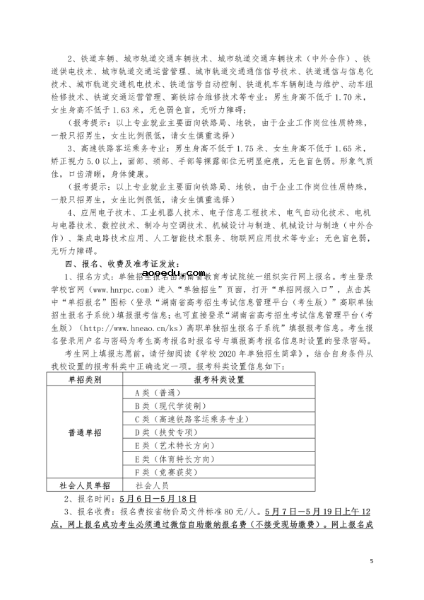 2020湖南铁道职业技术学院单独招生简章