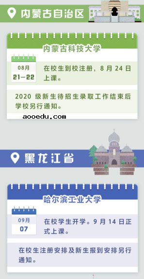 全国高校秋季开学时间2020