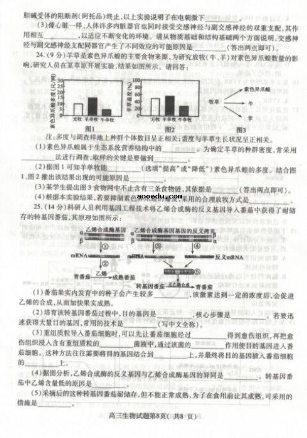 2020届山东省高三生物5月高考模拟试题