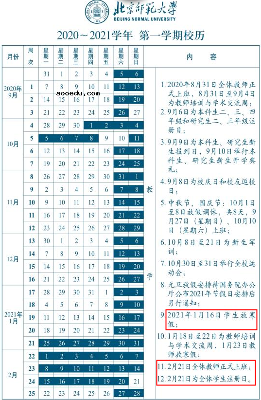 2021北京师范大学什么时候放寒假