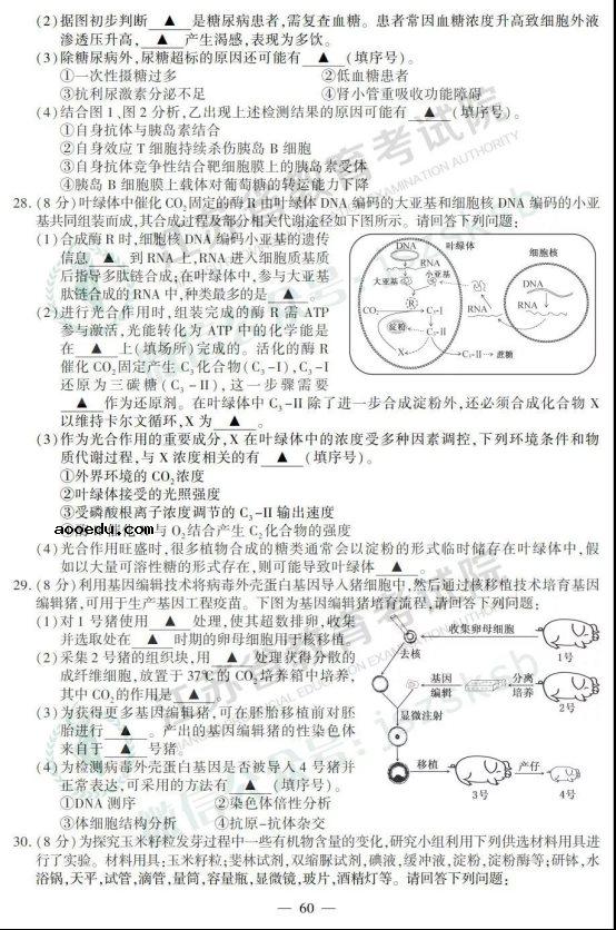 2019江苏高考生物试题及答案【图片版】