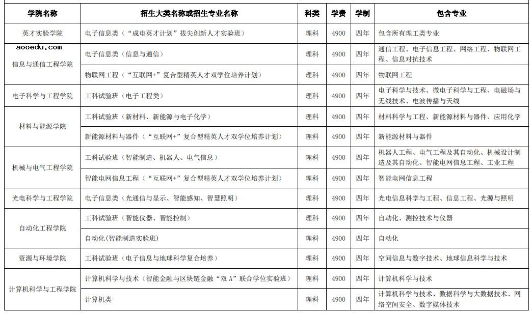 2020年电子科技大学学费