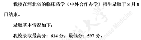 2020天津中医药大学提前批录取分数线