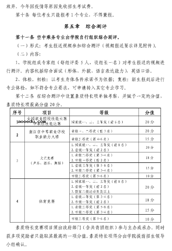 2020年浙江育英职业技术学院高职提前招生章程