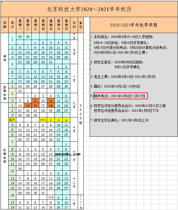 2021北京科技大学寒假放假时间安排