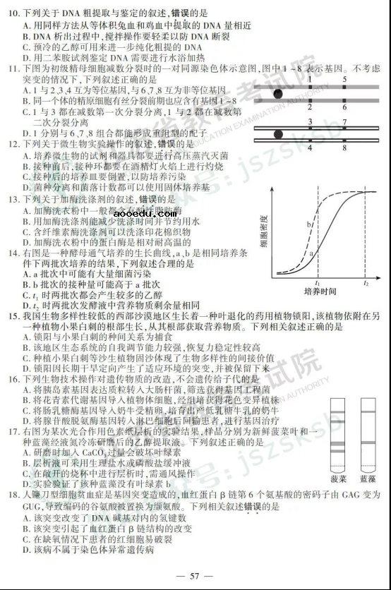 2019江苏高考生物试题及答案【图片版】