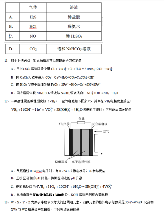 2020高考理综全国3卷试题