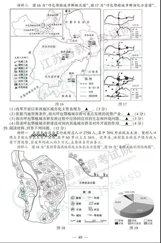 2019江苏高考地理试题及答案【图片版】