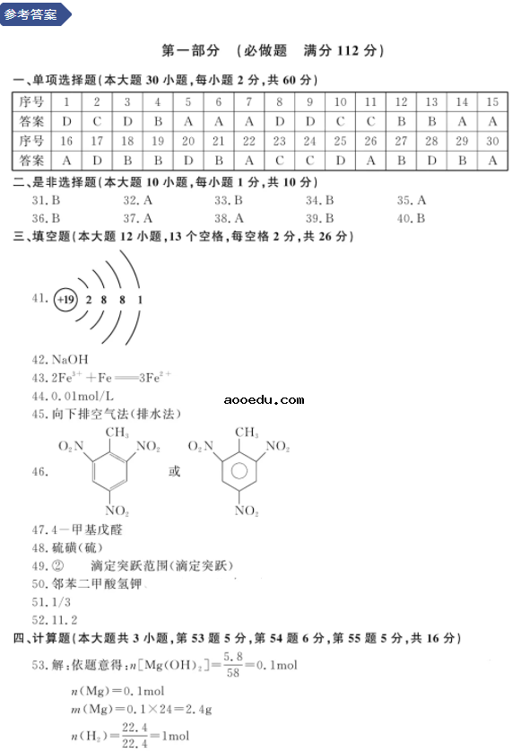 2021浙江化工类职业技能考试试题及答案 考什么内容