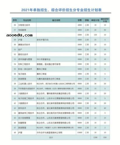 2021莱芜职业技术学院单招专业及招生计划