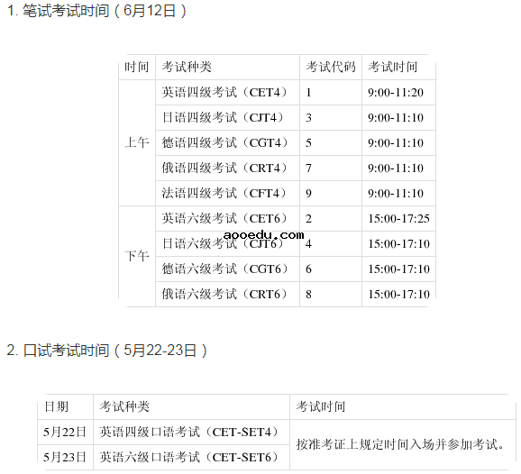 2021年上半年湖南四六级考试时间