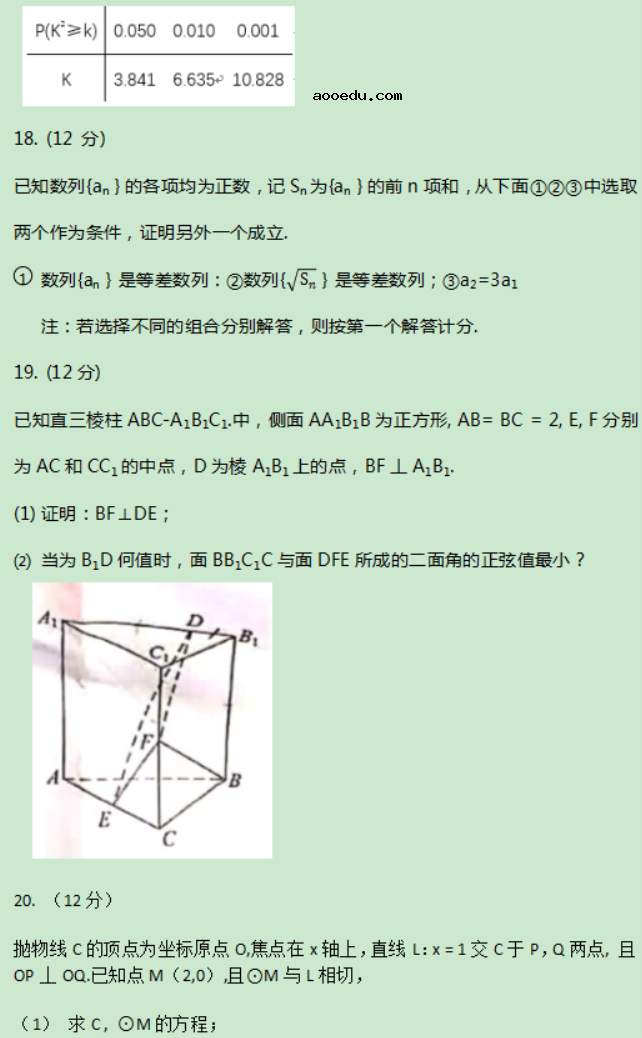 2021贵州高考理科数学真题