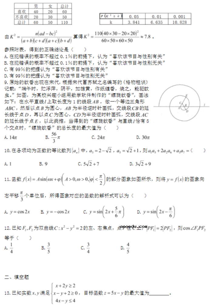 2021吉林高考文科数学模拟卷