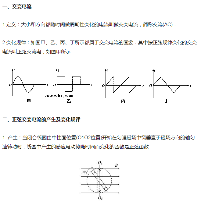 高中物理交变电流知识点及公式归纳