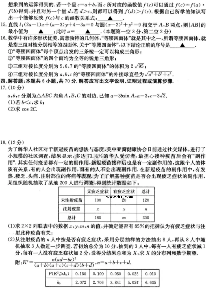 2021湖南高考模拟卷数学试题