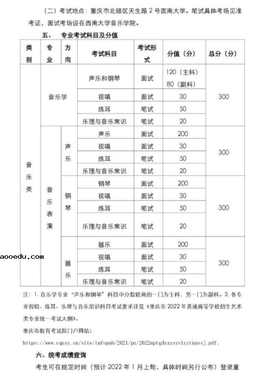 2022重庆高校招生音乐类专业统考简章
