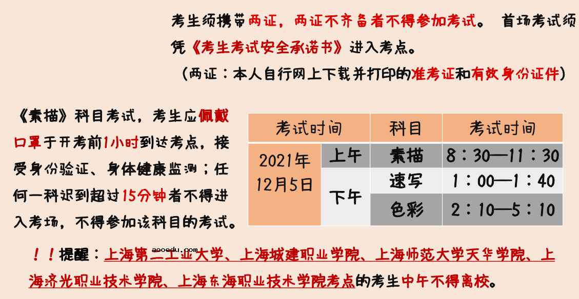 2022年上海普通高校招生美术与设计学类专业统考重要提示