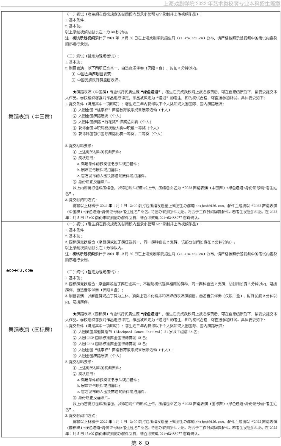 上海戏剧学院2022年艺术类校考招生简章 考试时间及内容