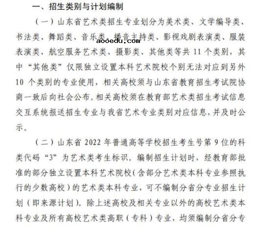 2022山东艺术类专业招生类及计划