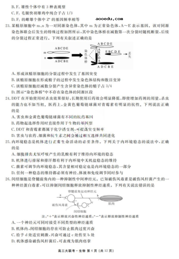 2022广东高考生物模拟试题及答案解析