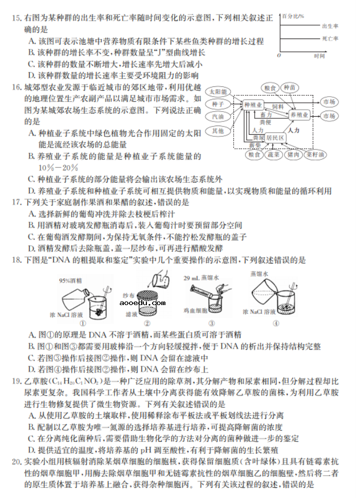 2022湖北省高考生物冲刺卷试题及答案