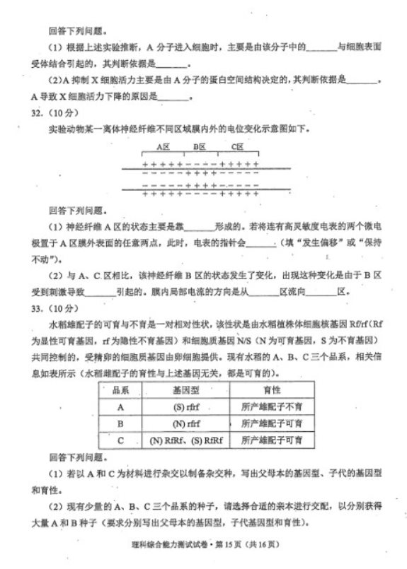 吉林2023高三四省联考理综试卷及答案