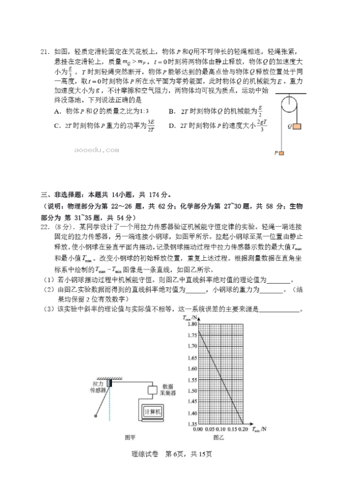 2023年黑龙江绥化市高三一模理科综合试卷