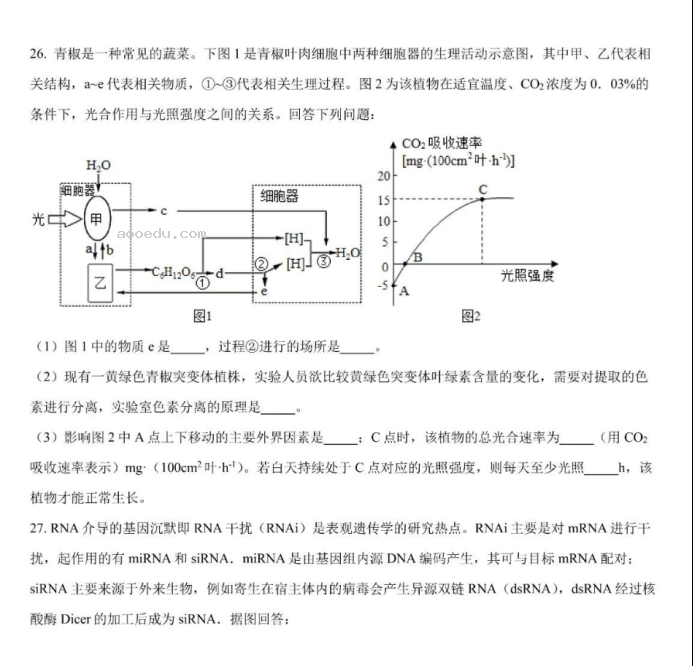 2023天津高考生物高三复习模拟练习卷