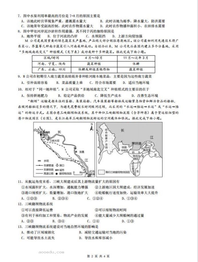 重庆一中2023届高考地理月考卷