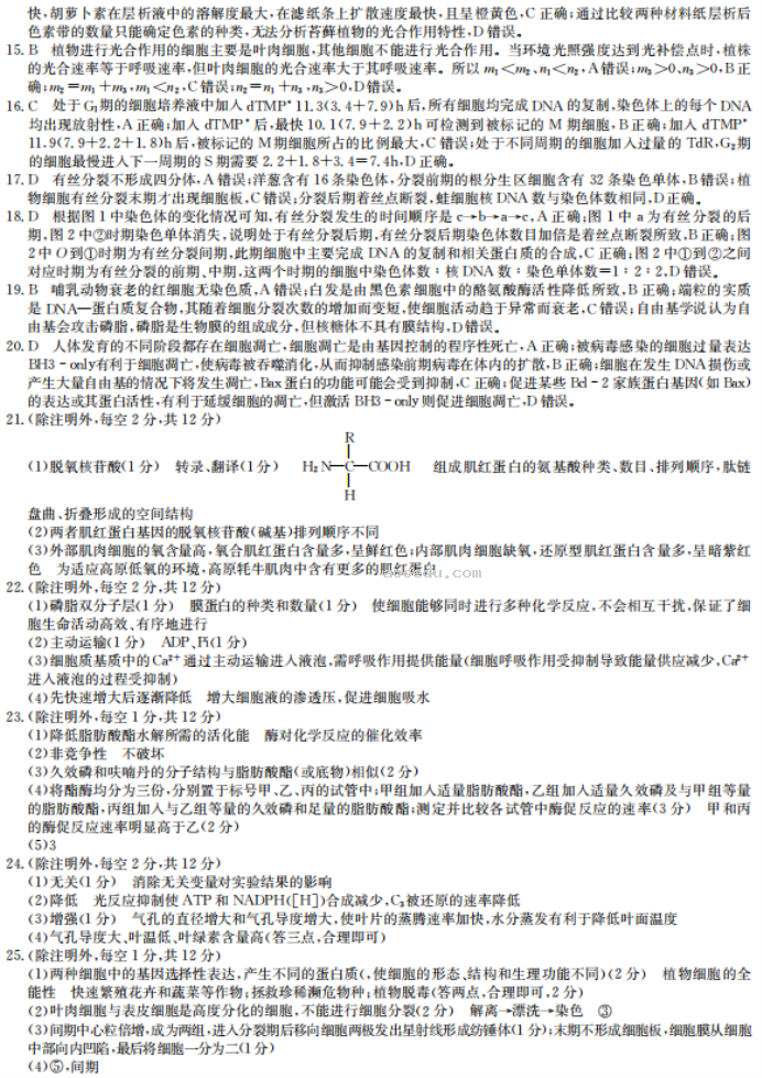 陕西2023高三生物仿真模拟试题及答案