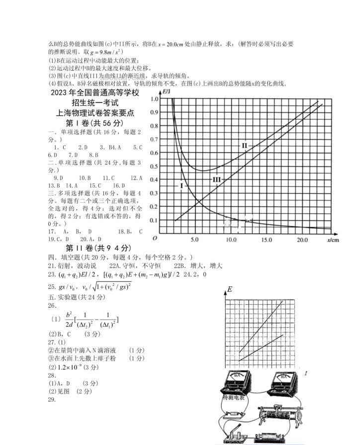 上海2023届高考物理适应性月考卷及答案解析