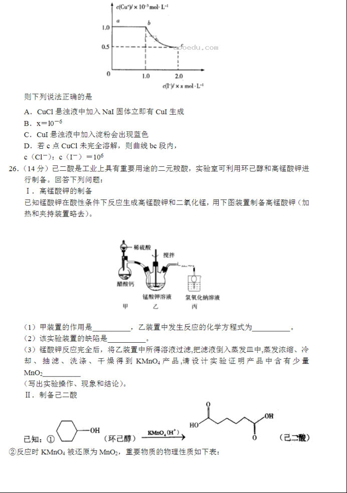 2023河南省中原联盟高考预测金卷理综化学试卷