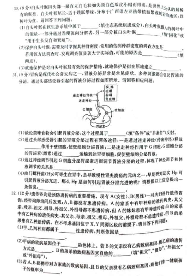 广西桂林市、北海市2023届高三5月联合模拟理综试题含答案