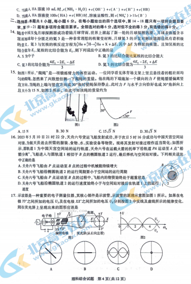 2024天一大联考高三顶尖计划理综试题及答案解析