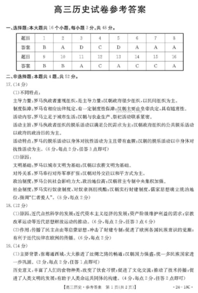 辽宁2024高三金太阳联考历史试题及答案解析