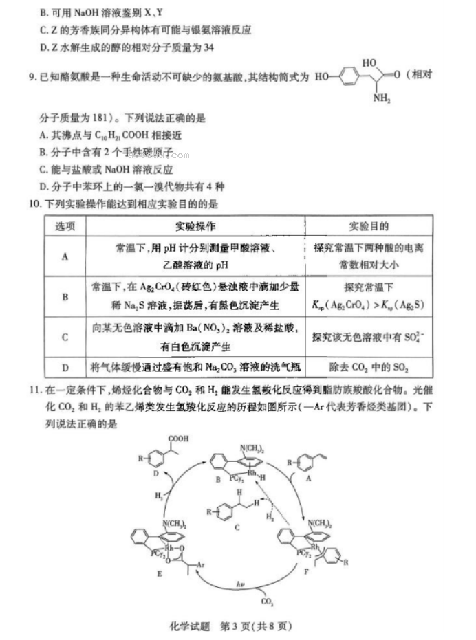 2024天一大联考高三阶段性测试化学试题及答案解析