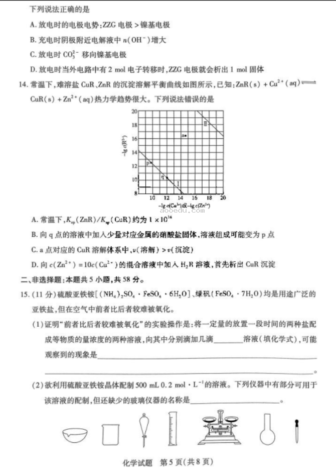 2024天一大联考高三阶段性测试化学试题及答案解析