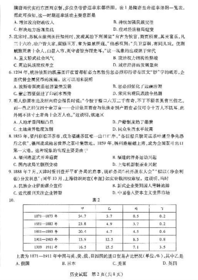 2024天一大联考高三阶段性测试历史试题及答案解析