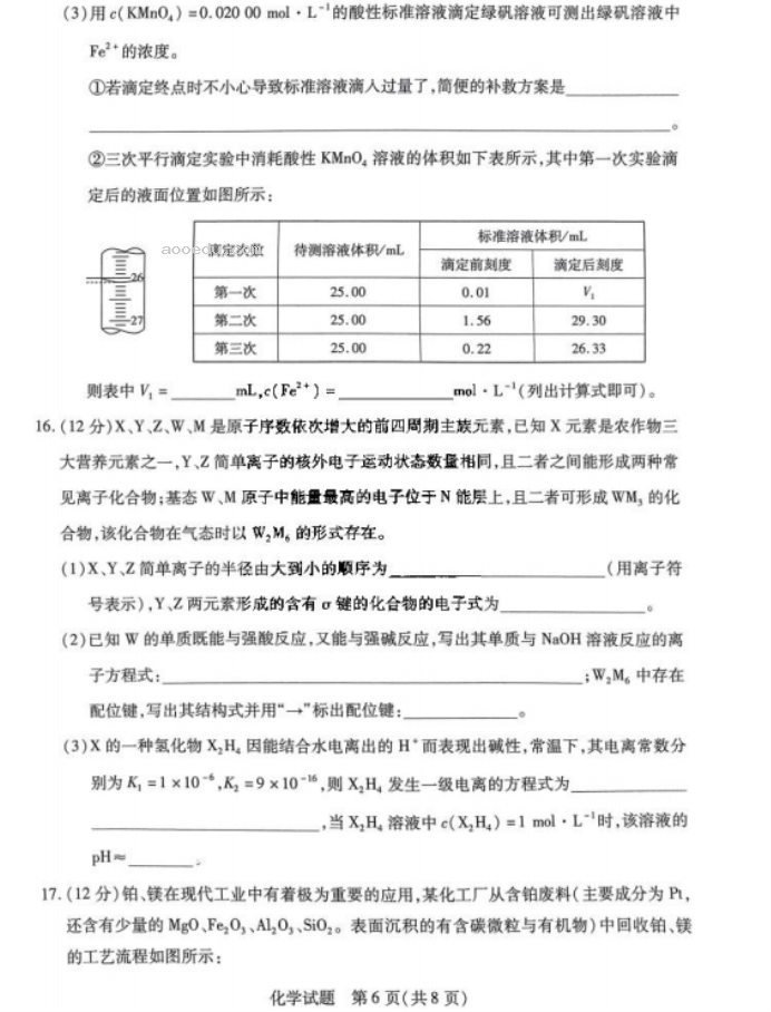 2024天一大联考高三阶段性测试化学试题及答案解析