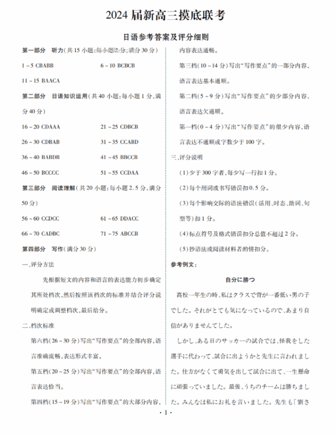 衡水金卷2024新高三摸底联考日语试题及答案解析