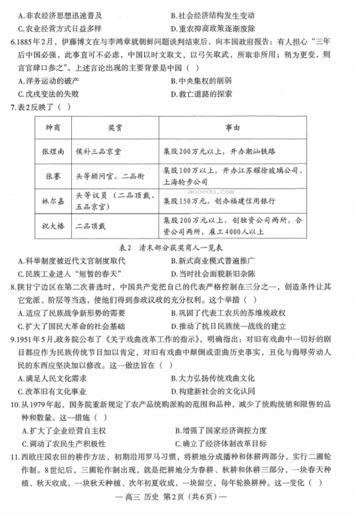 2024江西南昌高三零模测试历史试题及答案解析