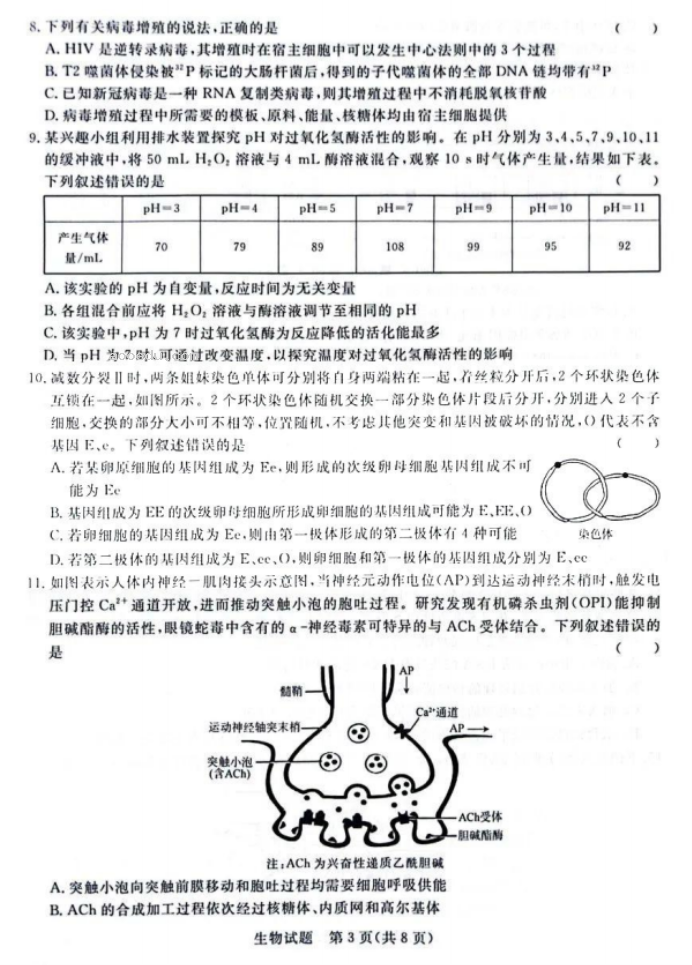 2024届高三青桐鸣大联考9月考试生物试题及答案解析