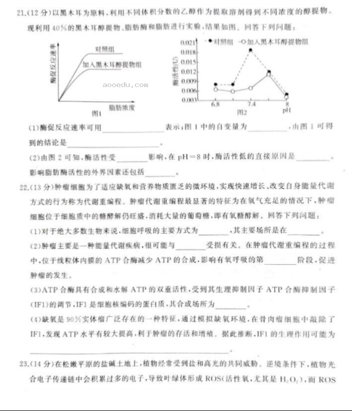 2024百师联盟高三一轮复习考试生物试题及答案(河北卷)