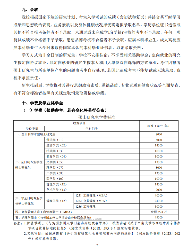 中南大学2024年硕士研究生招生简章