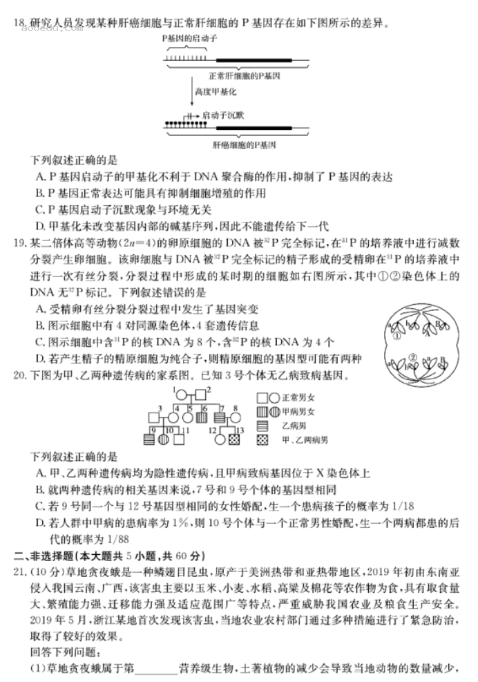 2023浙江强基联盟高三9月联考生物试题及答案解析