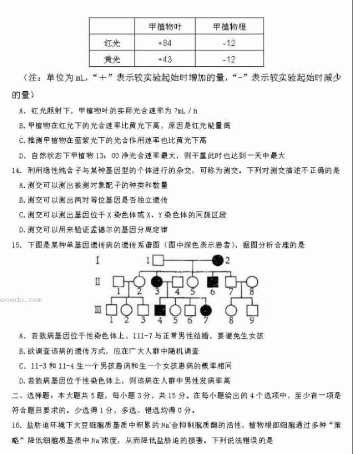 2024东北师大附中高三第一次摸底考生物试题及答案