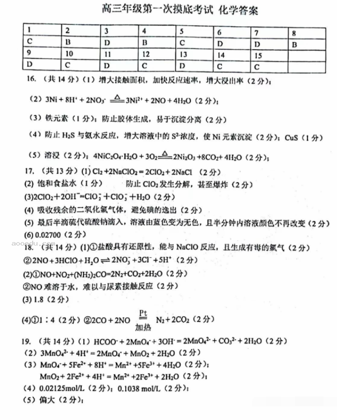 2024东北师大附中高三第一次摸底考化学试题及答案