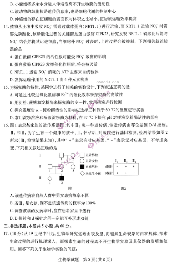 安徽皖豫名校联盟2024高三10月联考生物试题及答案解析