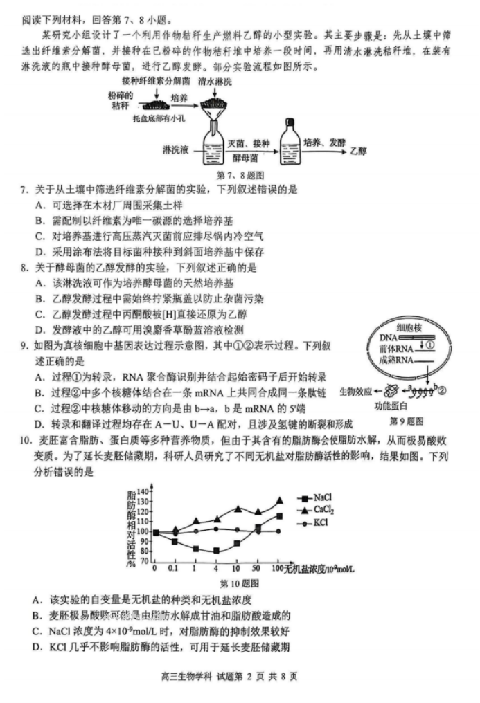 浙南名校联盟2024高三第一次联考生物试题及答案解析