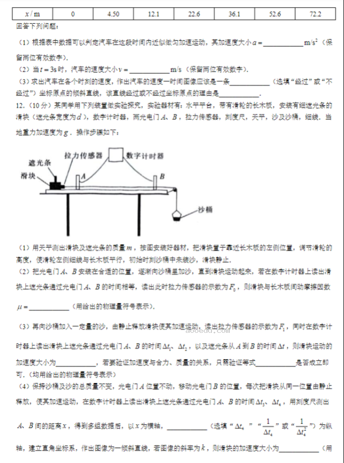 江西稳派2024高三10月联考物理试题及答案解析